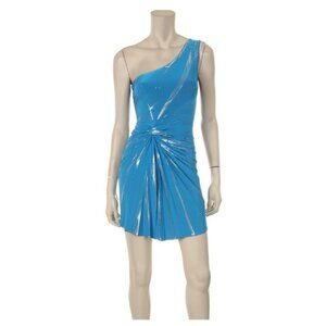 Blue/Silver Foil One Shoulder Mini Dress